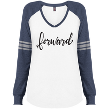 Load image into Gallery viewer, &quot;Forward&quot;District Made Ladies&#39; Game LS V-Neck T-Shirt