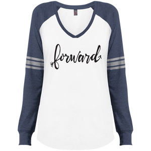 "Forward"District Made Ladies' Game LS V-Neck T-Shirt
